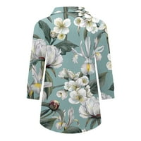 Tuntovi tunike za žene Ljeto Retro cvjetni print rukav rever V izrez Dressy Bluuses