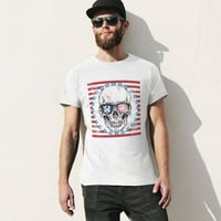 Lice lubanja sa sunčanim naočalama na apstraktnoj američkoj zastavi Vintage majica MENS CLASSIC CREWNECK