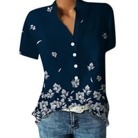 Košulje za žene Ženska tiskana kratkog rukava s kratkim rukavima dole Ležerna majica tamno ljubičasta