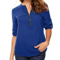 Ženski ogrlica s rukavima Business casual zip front v izrez labavi fit tunički vrhovi plavi xxl