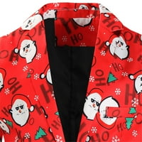 Mveomtd muški božićni modni casual božićni ispisani odijelo kaputacna jakna formalna dugih rukava top