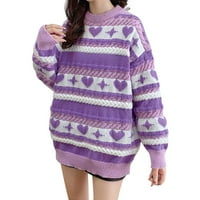 Pad džemperi za žene grafički jesenski proljetni vintage Dan ljubav uzorak pleteni džemper mekan i gladak