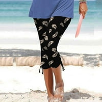 HFYIHGF Womens Capri yoga gamaše Ljeto Visoke strukske hlače Ležerne plaže cvjetne tiskane pantalone