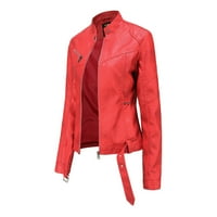 Ženski modni kaput kožni odijelo ovratnik vitki pojas Zip postolje motociklističke jakne