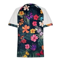 Ženski vrhovi cvjetni tisak kratkih rukava čipka majica casual labave t majice bluze, crni xl