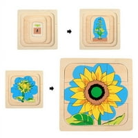 Montessori Man Ženska rast zagonetke Drvene igračke CATERPILLAR žabe Sunflower Postupak zagonetke zagonetke