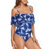 Jedan kupaći kostim za žene slatki rufffle cvjetni tiskani viseći vrat bikini kupaći kostimi Trčevi