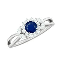Priroda Inspirirani zaručnički prsten za žene, plavi safir i moissanitni prsten, 14k bijelo zlato, SAD