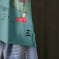 Wozhidaose Žene vrhovi modnih žena O-izrez kratki rukav Cartoon Print Pamuk i posteljina Top bluza zelene