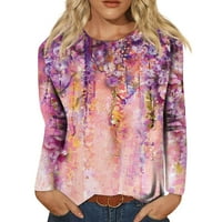 Bazyrey dukserica za žene u trendu s dugim rukavima cvjetni ispis labav pulover okrugli vrat casual bluze ružičasti 5xl