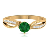 Žene 0. CT Prirodni smaragdni prsten sa moissanitnim naglaskom, okrugli rez smaragdni beskonačni prsten,