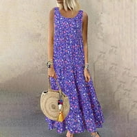 Yuwull Ljetna haljina za žene Vintage bez rukava CREW Plus size boemijski cvjetni print maxi casual Flowy haljine ženske haljine