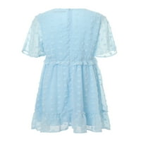 LESIMSAM WONGE Ljetna šifonska haljina Čvrsta boja Dot Print V-izrez Casual Džernu haljinu od pola rukava