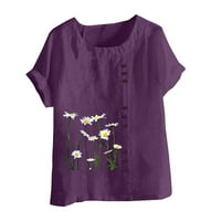 Žene Ljeto pamučno posteljina majica casual labavi montiran u trendovskom cvijeću Tuničke tees vrhove kratkih rukava plus size Crewneck bluze