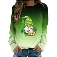 Ženska Shamrock St Patricks Dan majica Green Irski grafički tees Party Tops Comfy Bluzes Majica na plaži Dugim rukavima Crewneck Majica za vježbanje Valentines Day Gifts Black XL