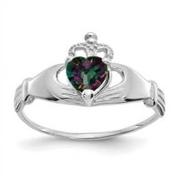 14k bijeli zlatnik CZ June Birthstone Claddagh prsten za srce - veličina 7