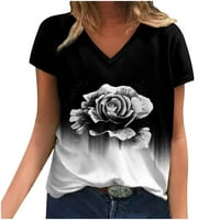 Ljeto Plus veličine za žene casual modne cvjetne grafičke kratkih rukava s majicama V izrez labavi FIT bluze tunika