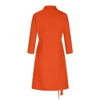 Ženska haljina za koljena Duljina poslovanja Prodaja rublja od punog gumba zavoj na dugim rukavima Jesenske haljine zimske trendi ovratnik narandže L