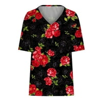 Ženski vrhovi Mother Day Pokloni Modni casual plus veličina Scenic Cvijeće Štampanje V-izrez Majica Black B S nama: 4