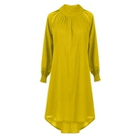 Maxi haljina za ženske peplum posade izrez s dugim rukavima, žuti xl