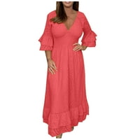 qolati pamučne platnene haljine za žene Ljeto plus veličine V izrez ruffle rukave boho haljina slim