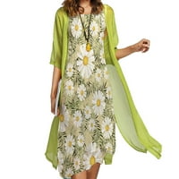 Žene haljine bez rukava okruglo cvjetno tiskano ljeto midi haljina čvrsta boja šifon split dvodijelni