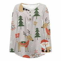 Yyeselk ženski nagledni smiješni božićni uzorak s dugim rukavima Henley tuničke majice, bluse vrhovi