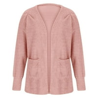 Ženski dugi rukav mekani pleteni džemper otvoren prednji kardigani Otiska kaput Pink XL LC14