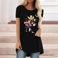 Olyvenn Prodaja Comfy Girls Love Midi Tunic Bluza za žene Kratki rukav Moda Dame Tee Košulje Cvjetni