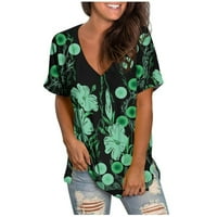 Ženski vrhovi Ženska bluza kratkih rukava Ležerne grafičke otiske plaže V-izrez Tee ljetni bluze zeleni