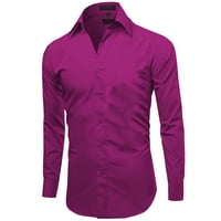 Omega Italija Muška premium Slim Fit Gumb Up dugih rukava košulja od pune boje - magenta - XL rukava