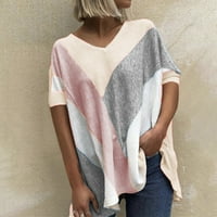Ljetne košulje za žene Colorblock Geometrijski vrhovi tiska s kratkim rukavima majica V-izrez Comfy