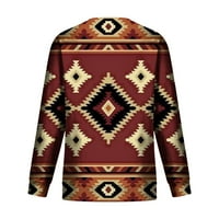 Ženski etnički grafički vrhovi majica Aztec Regular Fit Thirt Tunic Spring Bluza Pulover dugih rukava
