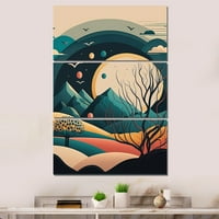 Art DesimanArt Planinsko drvo u grafičkom plavom i Pejzaž planine Platno Art Print - paneli u. Visoki