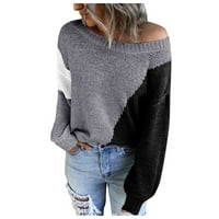 Džemper za entinea žene Boja blok prugasta lagana udobna pletena pulover džempere sive s