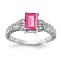 Čvrsti 14K bijeli zlatni 7x smaragdni rez ružičasti turmalin oktobar draguljasti dijamantna prstena