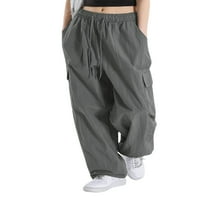 SUNISERY padobranske pantalone za žene vrećačaste teretne hlače Žene nisko struk sa džepovima nacrtajući Y2K pantalone
