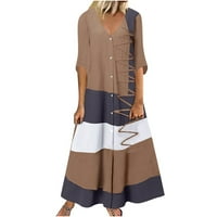 Zermoge ženske haljine plus klirens veličine na prodaju Ženski modni casual s kratkim rukavima V-izrez Tipka tiska Maxi labava duga haljina