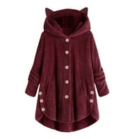 Zimski kaputi za žene Sawvnm Žene Držite tople kardigan dukseve za uši nepravilni plišani kaputi s kapuljačom