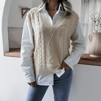 Wofedyo Duks za žene V-izrez dugih rukava labavi pleteni pulover džemper Jumper vrhom majice dugih rukava