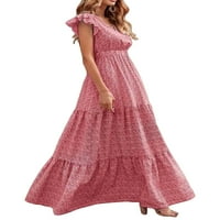 MULTITRUST Ženska ljetna haljina za plasku rub rufffle s kratkim rukavima V izrez Maxi Swing dressbohohoho