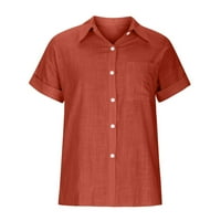 Ženska košulja za vrat za posade Ležerne modne pamučne posteljine kratki rukav lapl dugme dolje bluza s