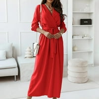Bodycon haljine za ženske haljine za sunčanje V-izrez dugih rukava s crvenim crvenim s