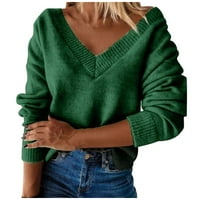 Ženski džemper s V-izrezom Jednobojna dugih rukava Basic Pulover TOP Ležerne prilike Plit Jumper Green