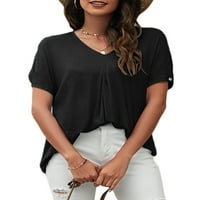 Bomotoo ženska majica V vrat pulover kratkih rukava kratkih rukava labava bluza plaža ljetni vrhovi crne xl