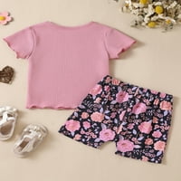 Eyicmarn Kids Girls Ljeto dvodijelno odijelo Ležerne majice kratkih rukava i elastične cvjetne kratke