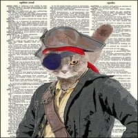 Pirate Cat - Hrvatski Art Print Ispisan na autentičnom vintage rječniku Rezervirajte stranicu - 10.5