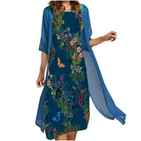 JSAierl ženska posteljina maxi haljina cvjetno ispis Flowy neregularna haljina bez rukava s dugim jaknom