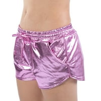 Glookwis Women Bermuda Mini pantne kožne dno vrećice Labave kratke hlače Čvrsto boje za crtanje elastične