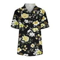 Yuwull ženska majica s majicama s kratkim rukavima V-izrez cvjetni tiskani uzorak na vrhu bluza ljetna